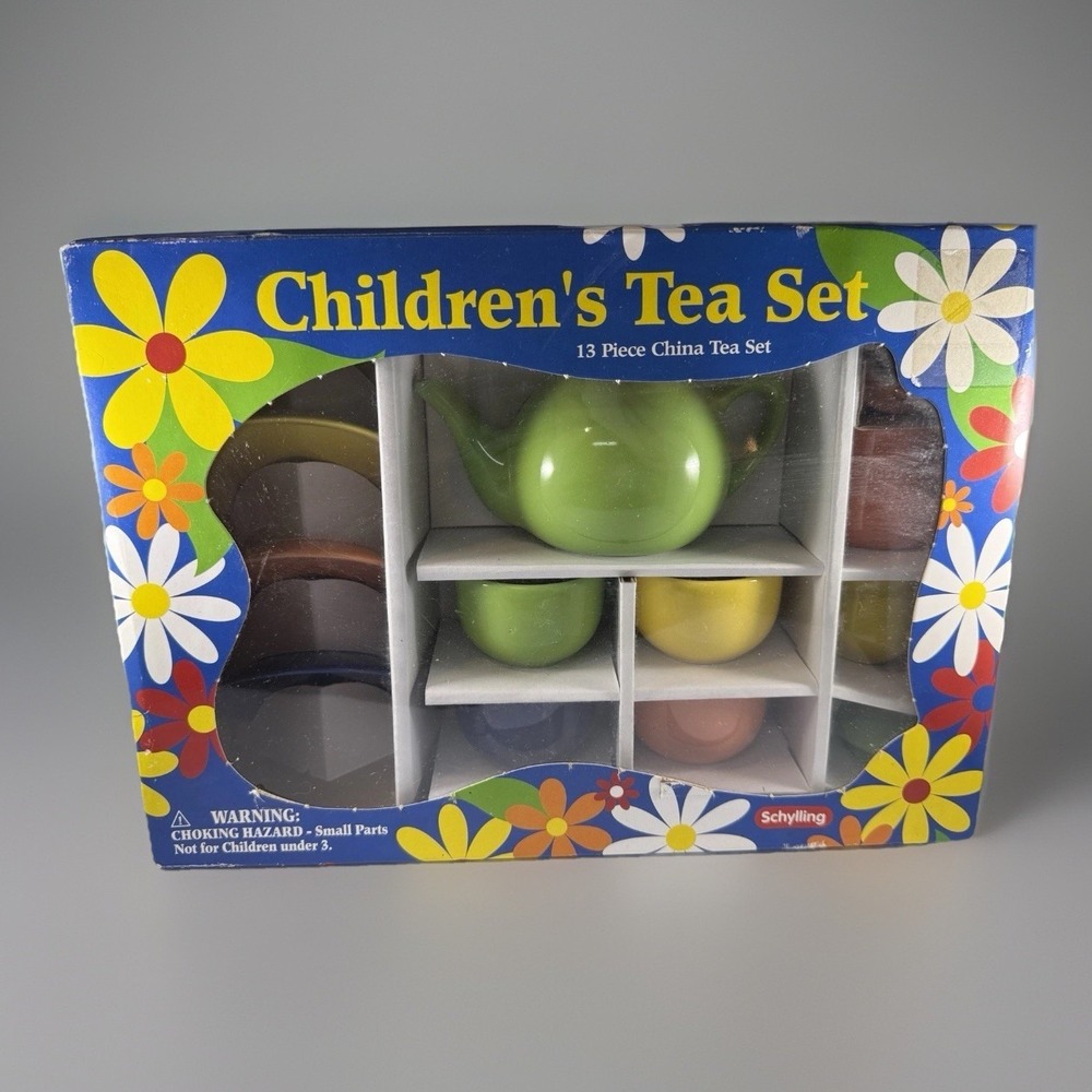 Schylling Children Porcelain 13pc Tea Set Bright Colors Unopened Box